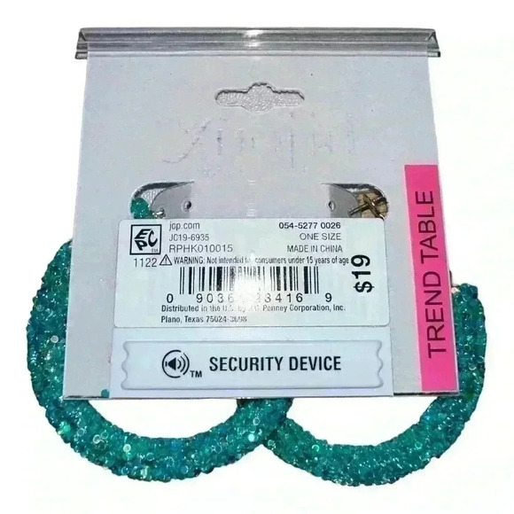 Bijoux Bar Turquoise Beaded Stainless Steel Hoop Earrings - Picture 4 of 5